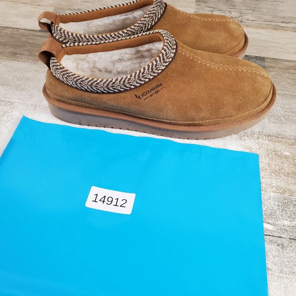 Koolaburra by UGG Burree Mens Slippers Sz 9 Chestnut Suede Slip-On Fleece Lined